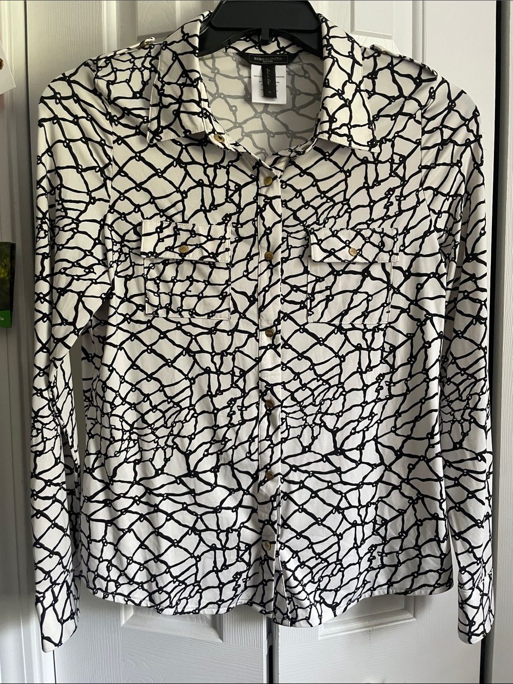 BCBGMaxAzria Black and White Patterned Button-Down Shirt